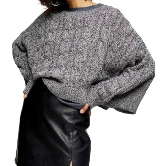 Topshop Sweaters - Topshop Navy Blue Crop Chunky Cable Knit Sweater